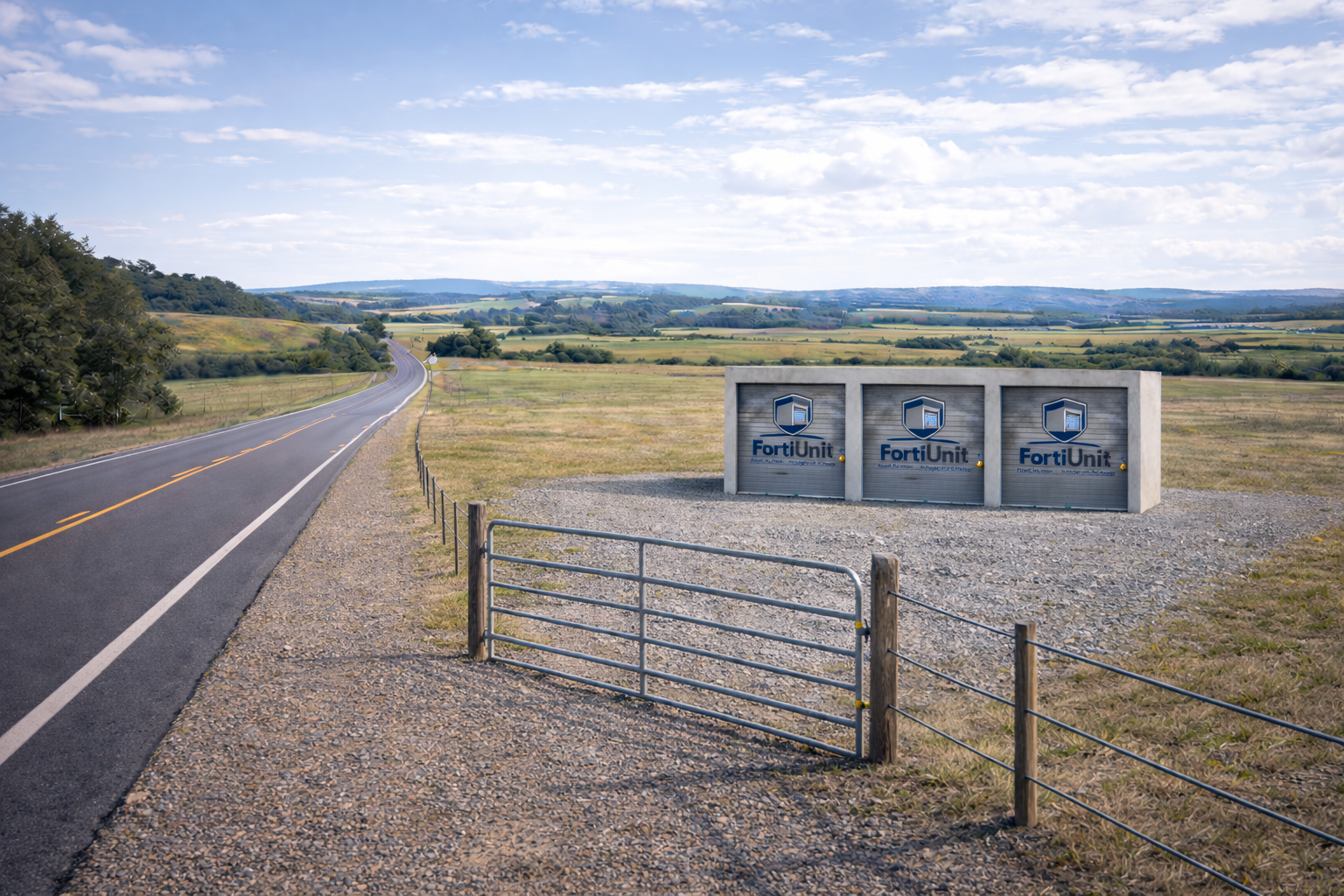 Storage units on country highway (1) storage units on rural highway